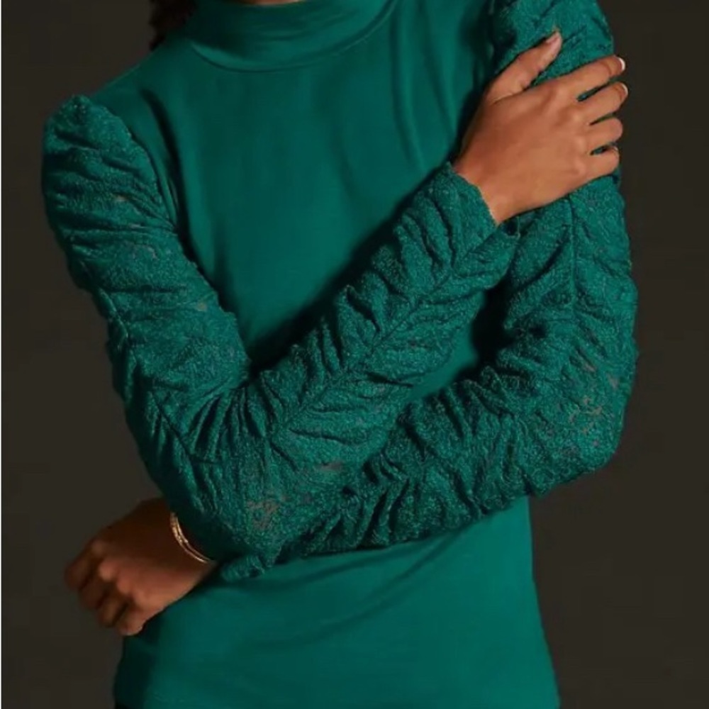 Anthropologie Maeve Ruched-Sleeve Blouse size XL green